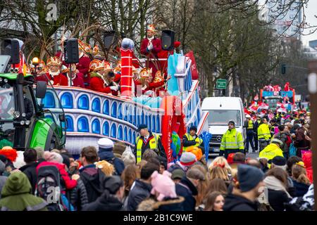 La procession du lundi de Shrove à DŸsseldorf, carnaval de rue, charrettes à motif carnaval, Banque D'Images