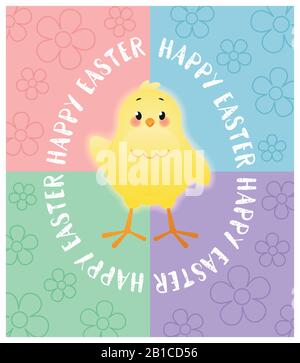 Joyeuses Pâques. Carte de vœux avec peu de poussin à l'intérieur de l'oeuf. Joli personnage de dessin animé. Illustration vectorielle. Illustration de Vecteur