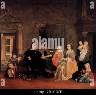 Gabriël Metsu - Portrait De Jan Jacobsz. Hinloopen Et Sa Famille - Banque D'Images