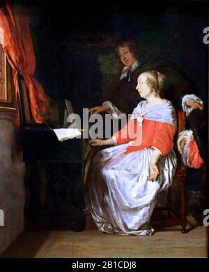 Gabriel Metsu - Joueur Et Chanteur De Virginie. Banque D'Images