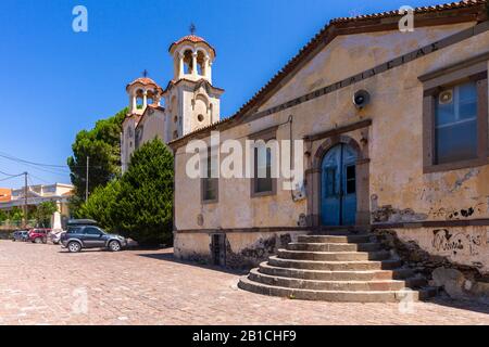 Ancien bâtiment abandonné dans le village d'Eressos, île de Lesvos, Grèce, Europe. Banque D'Images