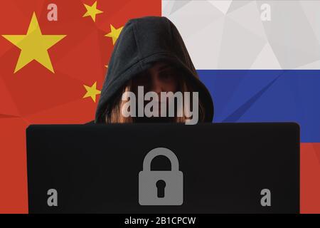 Les femmes hacker de données de violation de la Chine contre la Russie cyber-guerre Banque D'Images