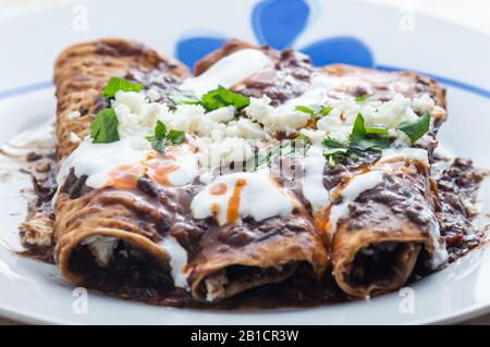 Enfrijoladas, Cuisine Mexicaine Végétarienne, Plats Typiques D'Antojitos Banque D'Images