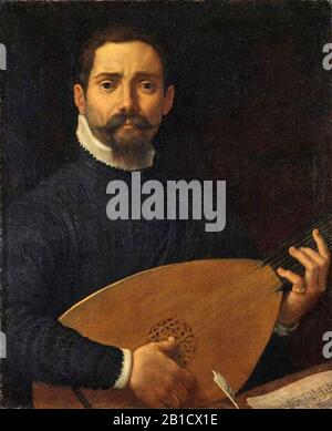 Portrait d'un joueur de Lute par Annibale Carracci - Staatliche Kunstsammlung Dresden. Banque D'Images