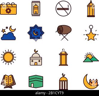 La ligne Ramadan et l'icône de style de remplissage définissent la conception vectorielle Illustration de Vecteur
