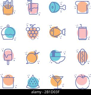 Design vectoriel de l'ensemble d'icônes de style de ligne de bloc alimentaire isolé Illustration de Vecteur