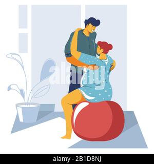 Préparation de l'accouchement, condition physique de grossesse, femme exerçant sur le ballon Illustration de Vecteur