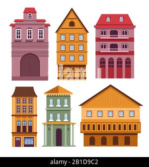 Bâtiments résidentiels construits avec de vieilles maisons de style européen lumineuses Illustration de Vecteur