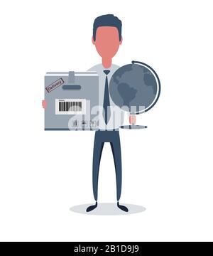 Homme d'affaires ou greffier. Personnage masculin dans un style simple et tendance avec des objets, illustration vectorielle plate. Illustration de Vecteur