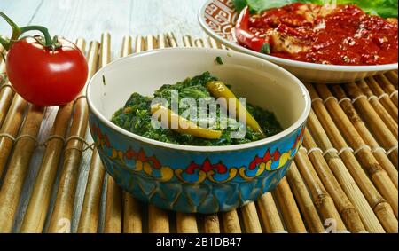 Trinidadien Callaloo, crémeux, fondre dans votre bouche, à base de légumes verts, plat de coconutty, sud des Caraïbes, Trinité-et-Tobago Banque D'Images