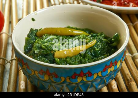 Trinidadien Callaloo, crémeux, fondre dans votre bouche, à base de légumes verts, plat de coconutty, sud des Caraïbes, Trinité-et-Tobago Banque D'Images