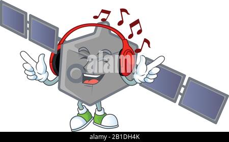 Réseau satellite dessin animé personnage Écouter de la musique sur un casque Illustration de Vecteur