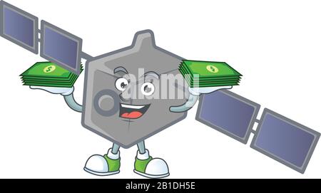 riche et célèbre personnage de dessin animé de réseau satellite avec de l'argent sur les mains Illustration de Vecteur