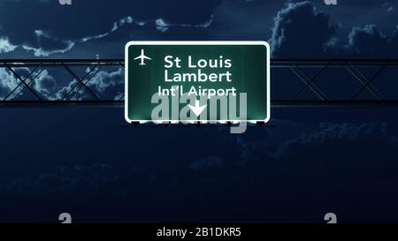 Panneau de l'autoroute de l'aéroport de Saint Louis aux Etats-Unis sur l'illustration tridimensionnelle de nuit Banque D'Images