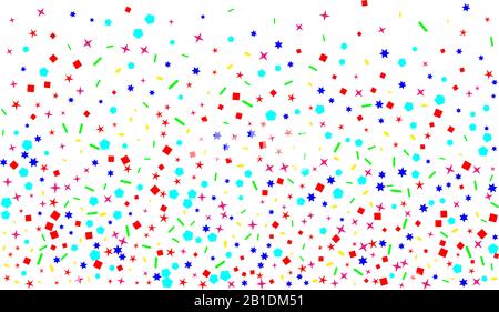 Un nouveau fond confettis motifs. Confetti nouveau fond artistique. Hexagons colorés, étoiles, ovales modernes. Illustration de Vecteur