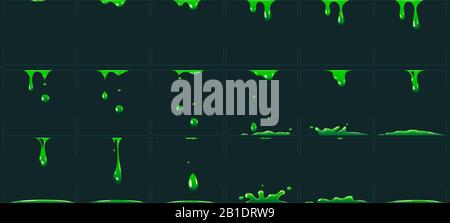 Animation de la chaux vive verte. Animation de dessins animés de déchets toxiques liquide. Illustration du vecteur d'image-objet fx goutte à goutte acide ou poison Illustration de Vecteur
