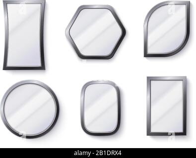 Miroirs réalistes. Surface miroir réfléchissante dans le cadre, miroir en verre et miroir rond 3-3 illustration vectorielle isolée Illustration de Vecteur