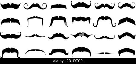 Silhouette de moustache. Moustache vintage, masque de fausses moustaches drôles et moustaches rétro isolés ensemble vectoriel Illustration de Vecteur