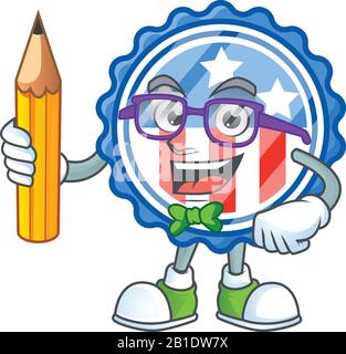 Une icône mascotte de cercles étudiants badges USA avec étoile représentant un crayon Illustration de Vecteur