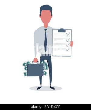 Homme d'affaires ou greffier. Personnage masculin dans un style simple et tendance avec des objets, illustration vectorielle plate. Illustration de Vecteur