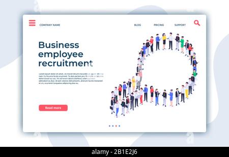 Page d'accueil de recrutement. Nous recrutons, nous agrandissons les ressources humaines et les recherches sur les employés d'affaires illustration isométrique vectorielle Illustration de Vecteur