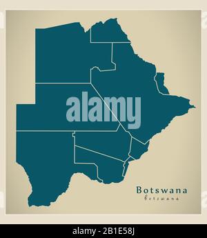Carte moderne - Botswana avec les districts P.C. Illustration de Vecteur