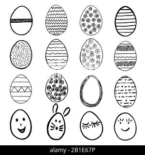 Jeu d'œufs de Pâques. Collection d'icônes d'œufs dans le style des gribouillis. Œufs de Pâques tirés à la main. Illustration de Vecteur