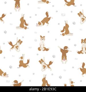 Les chiens de yoga poses et exercices sans couture motif. Bordure de la clipart de collie. Illustration vectorielle Illustration de Vecteur