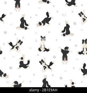 Les chiens de yoga poses et exercices sans couture motif. Bordure de la clipart de collie. Illustration vectorielle Illustration de Vecteur