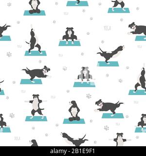 Les chiens de yoga poses et exercices sans couture motif. Staffordshire bull terrier clipart. Illustration vectorielle Illustration de Vecteur