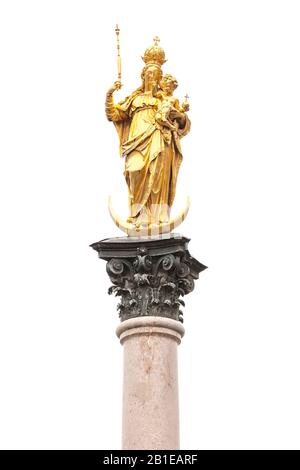 Gros plan sur la Femme de l'Apocalypse au-dessus de la colonne baroque mariale, Allemagne, Bavière, Munich Banque D'Images