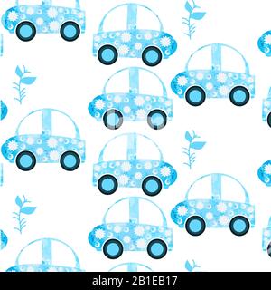 Motif aquarelle vectoriel transparent avec voiture. Il se trouve dans le menu Swatch Illustration de Vecteur