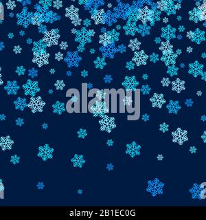 Chutes de flocons de neige bleus isolés sur fond sombre. Fond de neige. Illustration de Vecteur