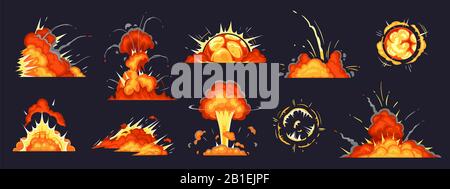 Explosion d'une bombe à dessin animé. Explosions de dynamite, danger explosion d'une bombe explosive et bombes atomiques nuage bandes dessinées illustration vectorielle Illustration de Vecteur