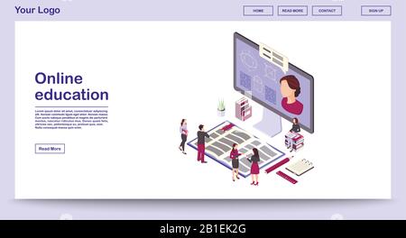 Modèle vectoriel de page Web d'éducation en ligne avec illustration isométrique Illustration de Vecteur
