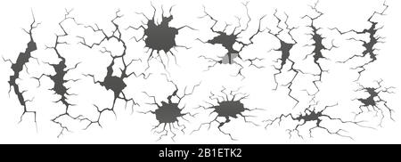 Fissures sèches. Fissure du trou de masse, craquelure fissurée et vecteur de texture de mur endommagé Illustration de Vecteur
