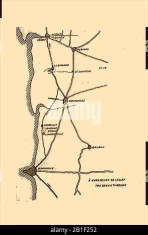 La seconde Guerre mondiale bataille sketch map.WWII sketch map - la percée à Avranches de Lessay Banque D'Images