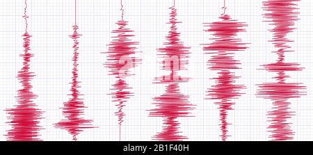 Sismogramme tremblement de terre graphique. Courbes d'oscilloscope, courbes de sismogrammes et graphiques d'activité sismique illustration vectorielle Illustration de Vecteur