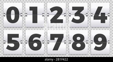 Compteur de numéros de conférence. L'ancien compte à rebours mécanique se retourne, le panneau de numéro de tableau de bord rétro et les compteurs numériques vector set Illustration de Vecteur