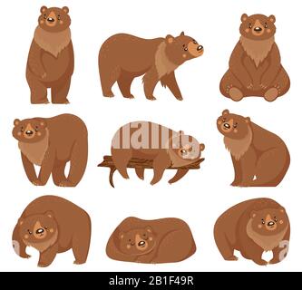 Ours brun de dessin animé. Les grizzlis, les prédateurs sauvages des forêts et les ours assis sont des illustrations vectorielles isolées Illustration de Vecteur