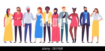 Groupe de personnes multiethniques. L'équipe des travailleurs, des personnes diverses se tenant ensemble et des collègues dans une tenue décontractée illustration vectorielle plate Illustration de Vecteur
