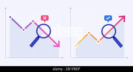 Analyse de crise et de croissance. Analyste d'affaires, stabilisation financière et prévision de graphique à flèche de vente illustration vectorielle plate Illustration de Vecteur