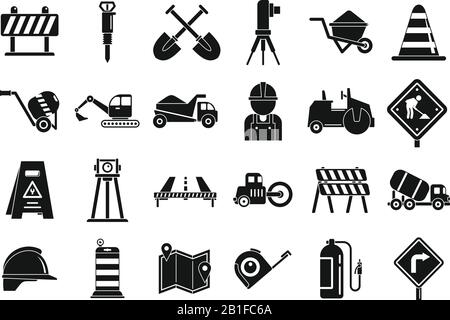 Jeu d'icônes de réparation sur route. Ensemble simple d'icônes vectorielles de réparation de route pour la conception de sites Web sur fond blanc Illustration de Vecteur