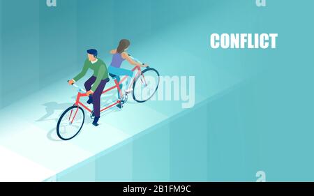 Vecteur d'un jeune couple homme et femme qui monte le même vélo dans la direction opposée Illustration de Vecteur