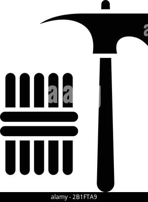 Outils alpinistes icône noire, illustration conceptuelle, symbole vectoriel plat, signe glyphe. Illustration de Vecteur