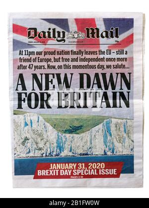 Le courrier quotidien du 31 janvier 2020 avec le titre du Brexit « UNE nouvelle aube Pour la Grande-Bretagne » Banque D'Images