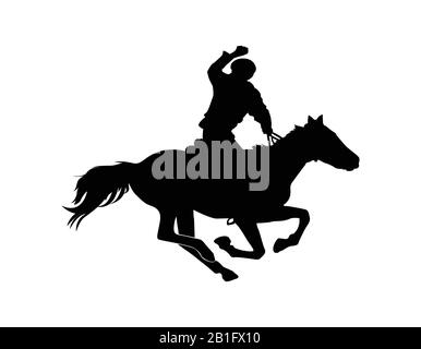 Silhouette cheval de course avec jockey sur un fond blanc. Sport équestre. Illustration vectorielle Illustration de Vecteur