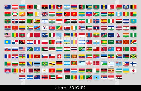 Drapeaux nationaux du monde. Les signes officiels des pays, les emblèmes de l'europe, les pays d'asie et d'amérique sont des vecteurs plats Illustration de Vecteur