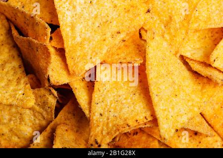 Chips de tortilla gros plan, vue de dessus Banque D'Images