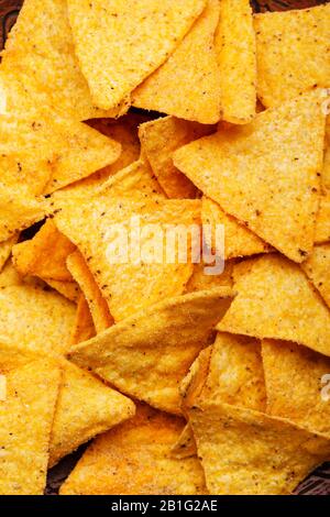 Chips de tortilla gros plan, vue de dessus Banque D'Images